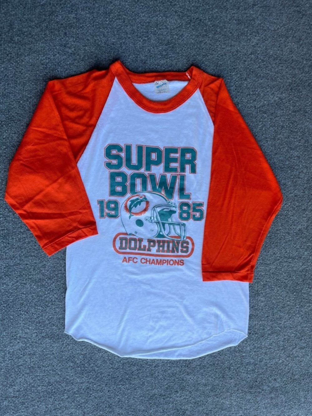 Vintage 1985 Super Bowl Miami Dolphins AFC Champions Raglan T-Shirt S